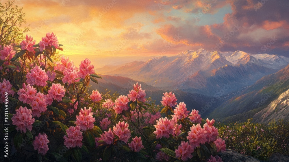 Mountain Sunset with Rhododendrons Mountain Sunset with Rhododendrons