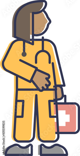 Illustration of a paramedic with a stethoscope and first aid kit, symbolizing emergency medical care.