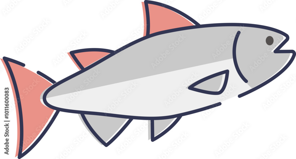 Illustration of a salmon with pink fins, symbolizing seafood and healthy eating. Illustration of a salmon with pink fins, symbolizing seafood and healthy eating.