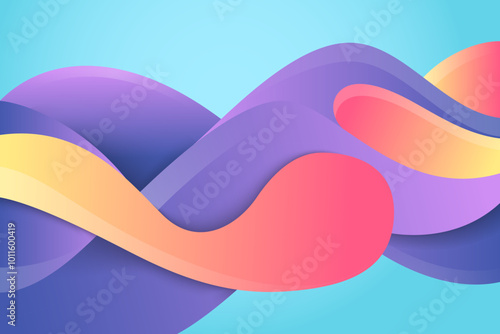 3D fluid wavy shape. Bright cloudy futuristic background. Vibrant gradient flow in abstract sound waves. Dynamic liquid texture. Creative vector template for trendy cover design. horizontal layout.