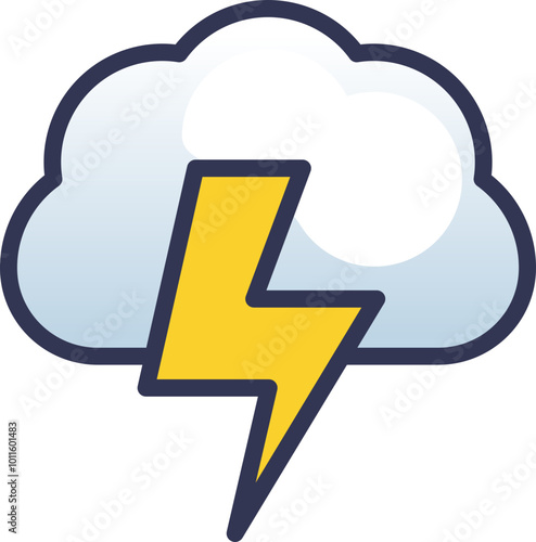 Cartoon cloud with a yellow lightning bolt symbolizing a thunderstorm.