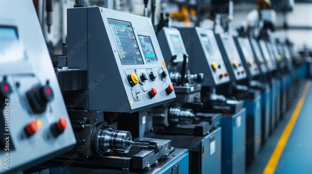 Industrial machinery in a manufacturing facility for precision work. Industrial machinery in a manufacturing facility for precision work.