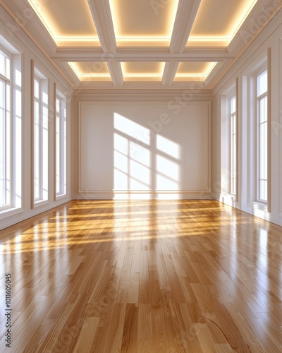 Bright Modern Room with Wooden Floor and Windows