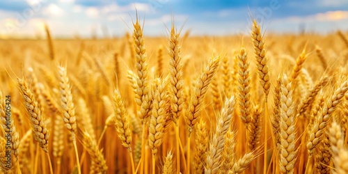 Extreme close-up of ripe wheat field in Sicilian countryside creating intense warm Mediterranean colors