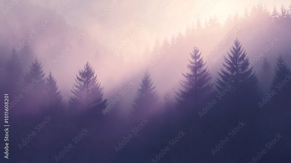 Fototapeta premium Misty forest landscape at dawn