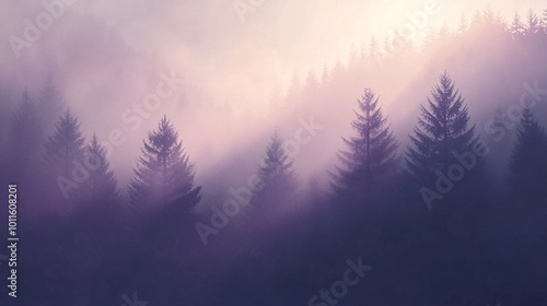 Misty forest landscape at dawn