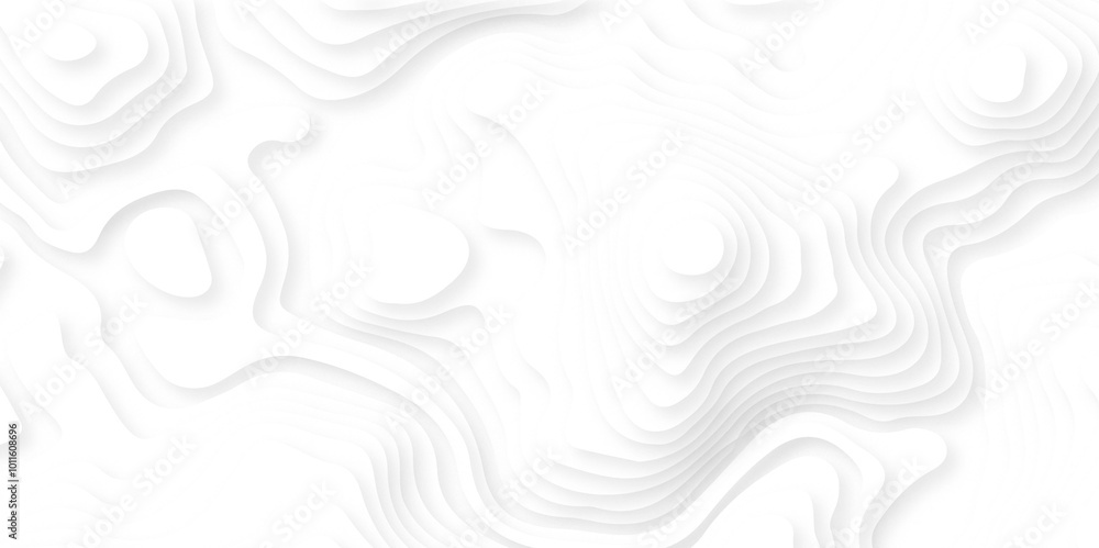Abstract wavy line 3d paper cut white background. Topographic canyon geometric map relief texture with curved layers and shadow. Abstract wavy line 3d paper cut white background. Topographic canyon geometric map relief texture with curved layers and shadow.