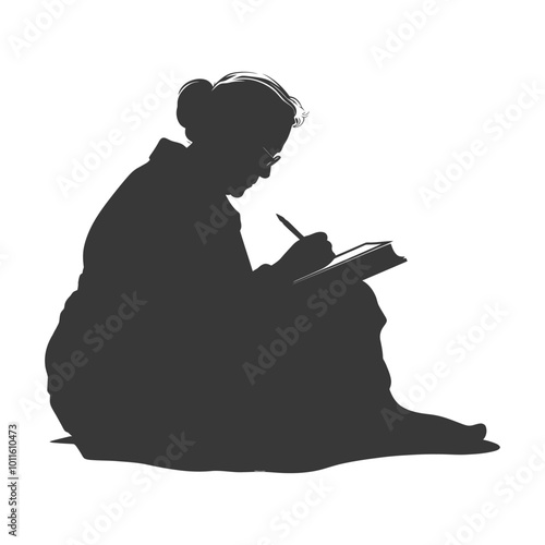 Silhouette of a Woman Writing in a Book