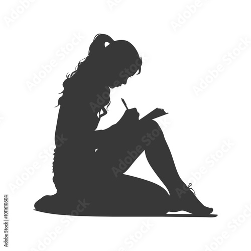 Silhouette of a Woman Writing in a Notebook