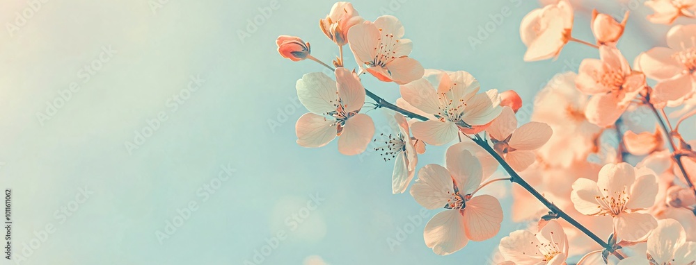 This image showcases delicate cherry blossoms in full bloom against a dreamy pastel background This image showcases delicate cherry blossoms in full bloom against a dreamy pastel background