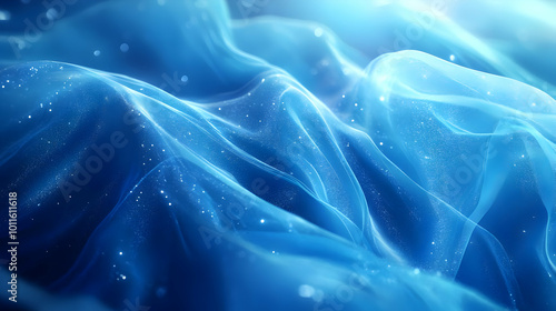 Abstract Blue Wavy Background with White Glimmer