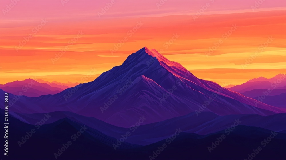 Colorful mountain silhouette at sunset Colorful mountain silhouette at sunset