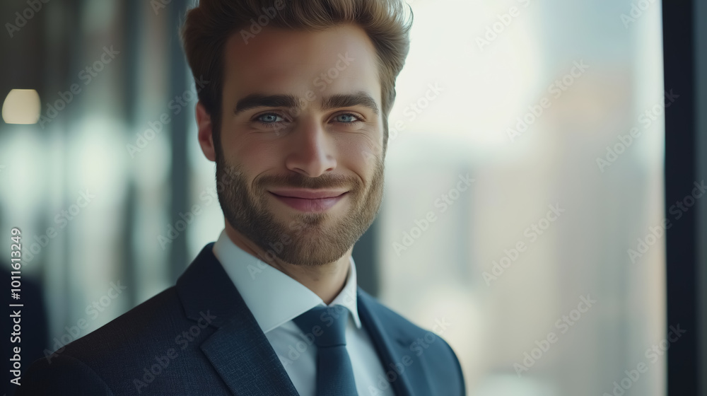 Fototapeta premium A close-up portrait of a handsome businessman in formal wear