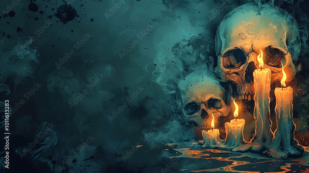 Skulls with candles on them at the border Skulls with candles on them at the border
