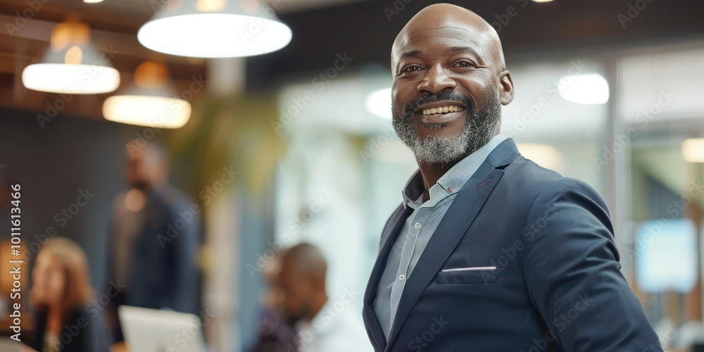 A black executive confidently leading a team meeting in a modern office A black executive confidently leading a team meeting in a modern office