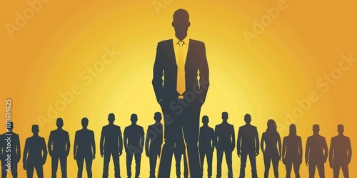 A business leader standing at the forefront of a vector illustration showing leadership and success