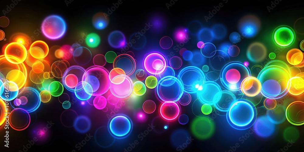 Abstract Background with Vibrant Neon Circles in a Colorful Spectrum of Light Abstract Background with Vibrant Neon Circles in a Colorful Spectrum of Light