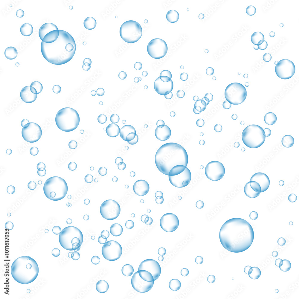 Oxygen air bubbles flow in water on white background. Oxygen air bubbles flow in water on white background.