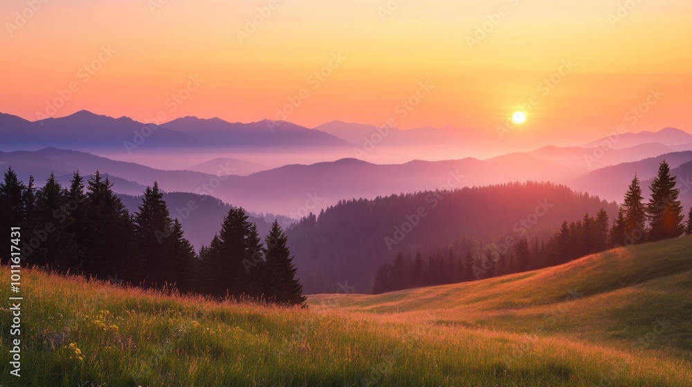 Naklejka premium Sunrise Over Mountain Range