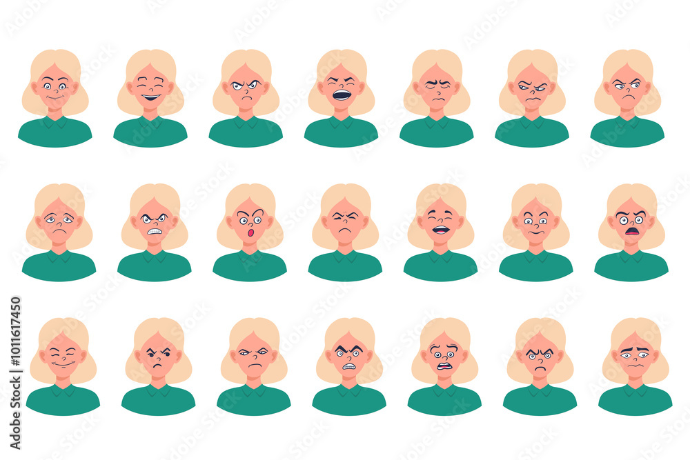 Portraits of woman. Girl Avatar. Female emotions. Portraits of woman. Girl Avatar. Female emotions.