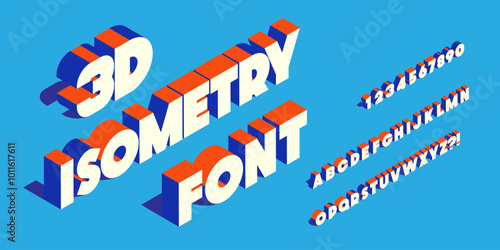 Isometry font 3d bold style for infographics, party poster, kids book, t shirt, flier, decoration, card, sale banner, printing on fabric, industrial. Cool typeface. Trendy alphabet. Vector 10 eps