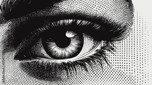Beautiful vector human eye closeup halftone pattern illustration