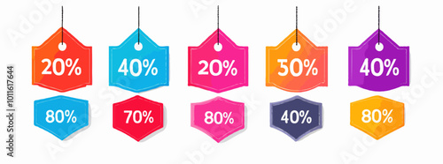 Bright and Colorful Discount Tags for Black Friday Promotions with Percentage Offers