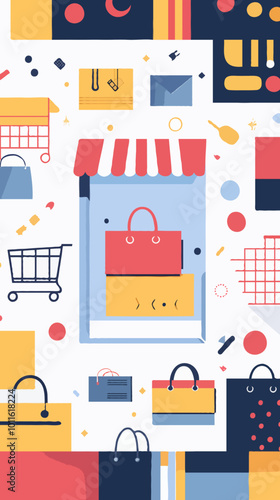 Colorful Black Friday Shopping Vector with Shopping Bags, Carts, and Sale Elements for Promotions