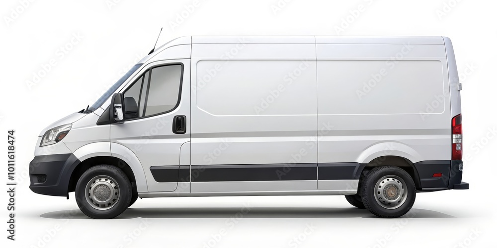 Fototapeta premium White Cargo Van Side View, Isolated, 3D Rendering, Commercial Vehicle, Transportation, Delivery , Delivery Truck