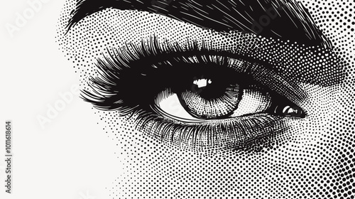 Beautiful vector human eye closeup halftone pattern illustration