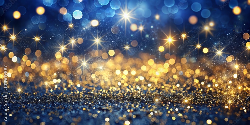 Blue and Gold Glitter with Bokeh Lights, Festive Background, Christmas, Sparkle, Night Blue and Gold Glitter with Bokeh Lights, Festive Background, Christmas, Sparkle, Night
