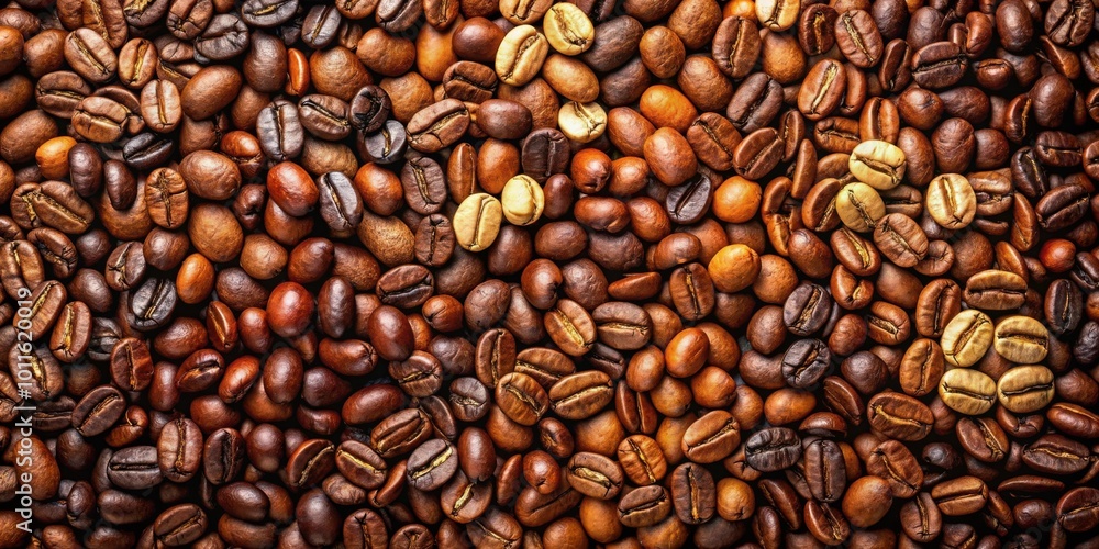 A Close-Up View of Roasted Coffee Beans, Displaying Their Rich Brown Hues and Intricate Detail A Close-Up View of Roasted Coffee Beans, Displaying Their Rich Brown Hues and Intricate Detail