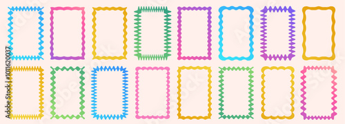 Cloudy wave curve edge borders set gradient style wavy scalloped doodle drawn style for decoration, funky zigzag vector