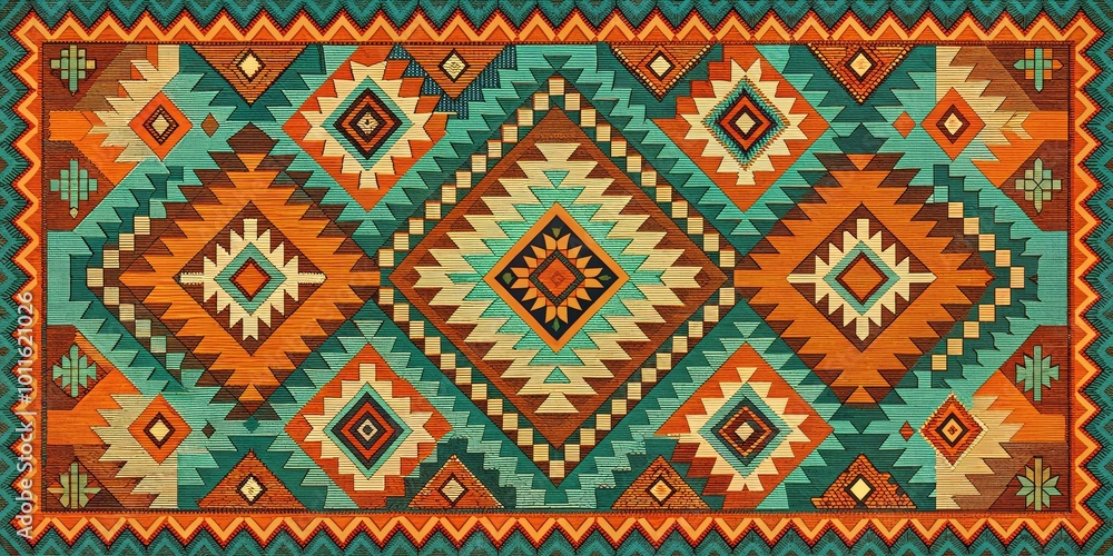 Geometric Aztec Rug Pattern with Bright Colors and Diamond Shapes, Rug, Design, Pattern Geometric Aztec Rug Pattern with Bright Colors and Diamond Shapes, Rug, Design, Pattern