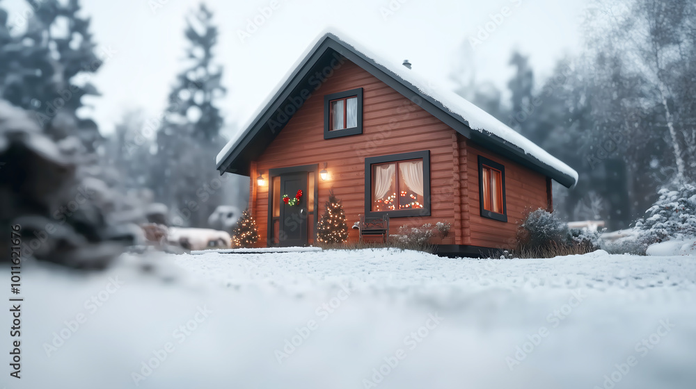 Cozy Holiday Cabin with Windows Glowing Warmth Cozy Holiday Cabin with Windows Glowing Warmth