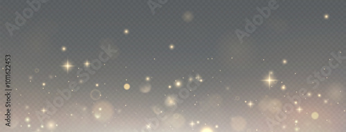 Christmas background. Powder dust light PNG. Magic shining gold dust. Fine, shiny dust bokeh particles fall off slightly. Fantastic shimmer effect. Vector illustrator.	
