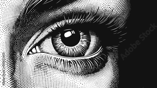 Beautiful vector human eye closeup halftone pattern illustration