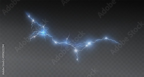 Light blue isolated vector lightning png. Realistic natural neon lightning effectThunderstorm. Strength Energy charge Thunder. Blitz Lightning Thunder Light Sparks Storm Flash	
