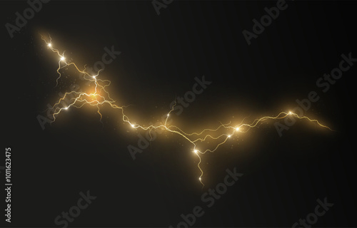 Light yellow isolated vector lightning png. Realistic natural neon lightning effect Thunder storm. Strength Energy charge Thunder. Blitz Lightning Thunder Light Sparks Storm Flash	
