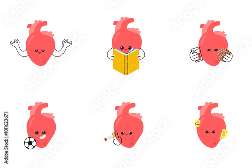 Flat illustrations of heart-healthy habits