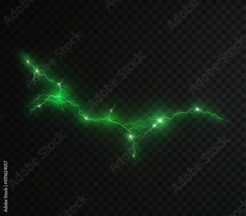 Light green isolated vector lightning png. Realistic natural neon lightning effect Thunder storm. Strength Energy charge Thunder. Blitz Lightning Thunder Light Sparks Storm Flash	
