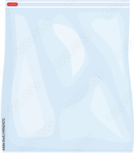 Empty transparent plastic zipper bag with red slider is lying on a surface