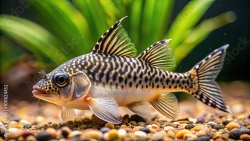 Freshwater aquarium tank with Corydoras panda fish