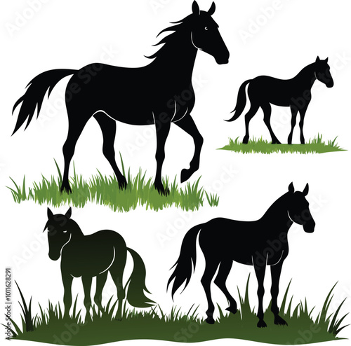 Elegant Horse Silhouette in Motion: Minimalist Black Design. Hand drown horse vector illustration design.