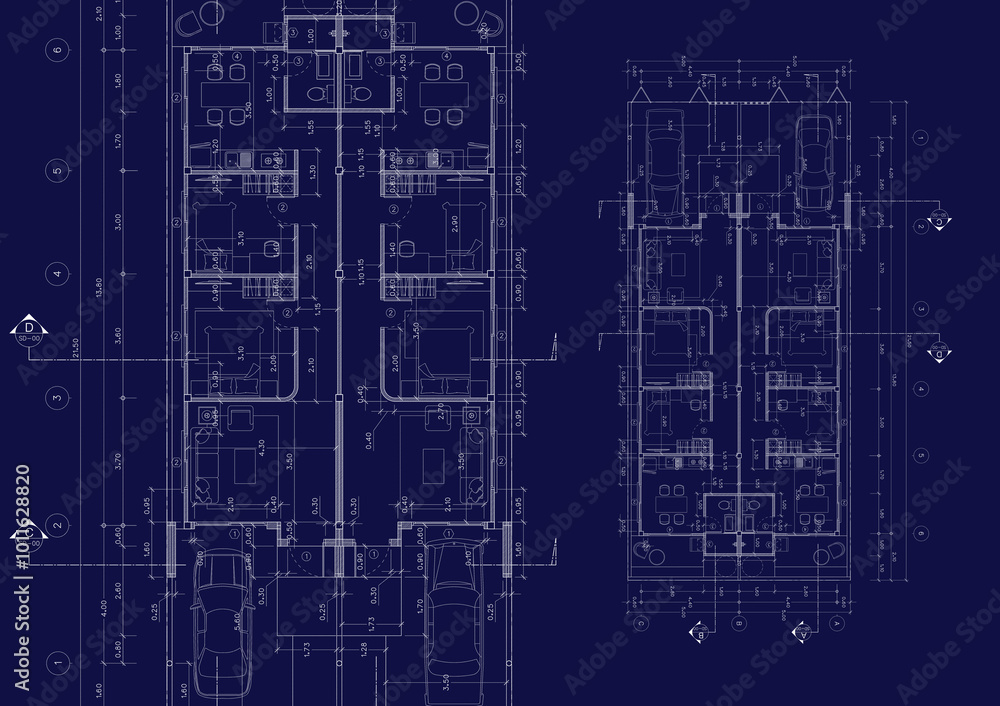 Floor plan designed building on the drawing. Floor plan designed building on the drawing.