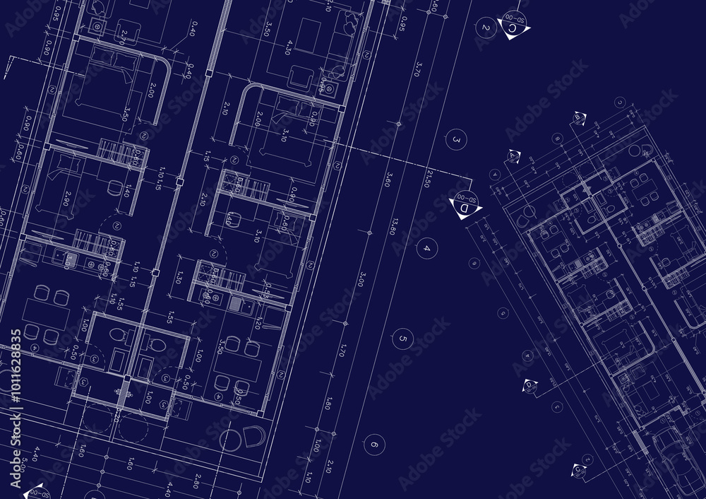 Floor plan designed building on the drawing. Floor plan designed building on the drawing.