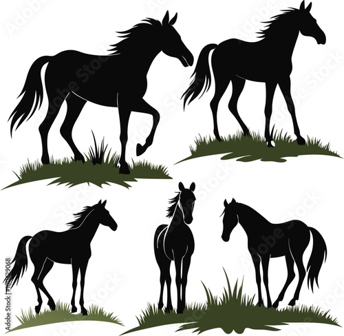 Elegant Horse Silhouette in Motion: Minimalist Black Design. Hand drown horse vector illustration design.