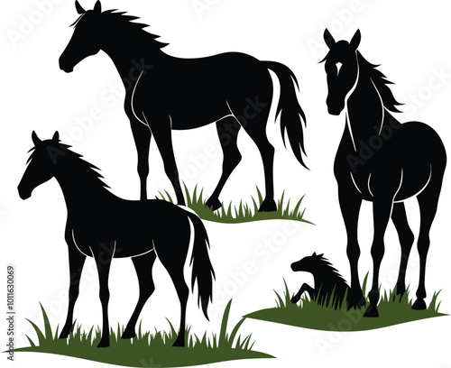 Elegant Horse Silhouette in Motion: Minimalist Black Design. Hand drown horse vector illustration design.