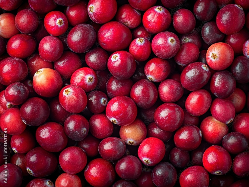 Freshly harvested cranberries on display, vibrant red color, close-up shot. Freshly harvested cranberries on display, vibrant red color, close-up shot.