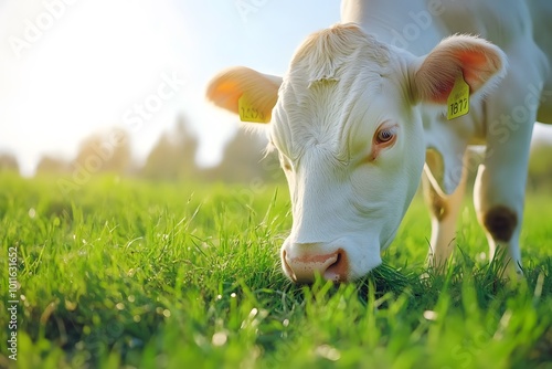 cow eating grass on the farm in the rural nature